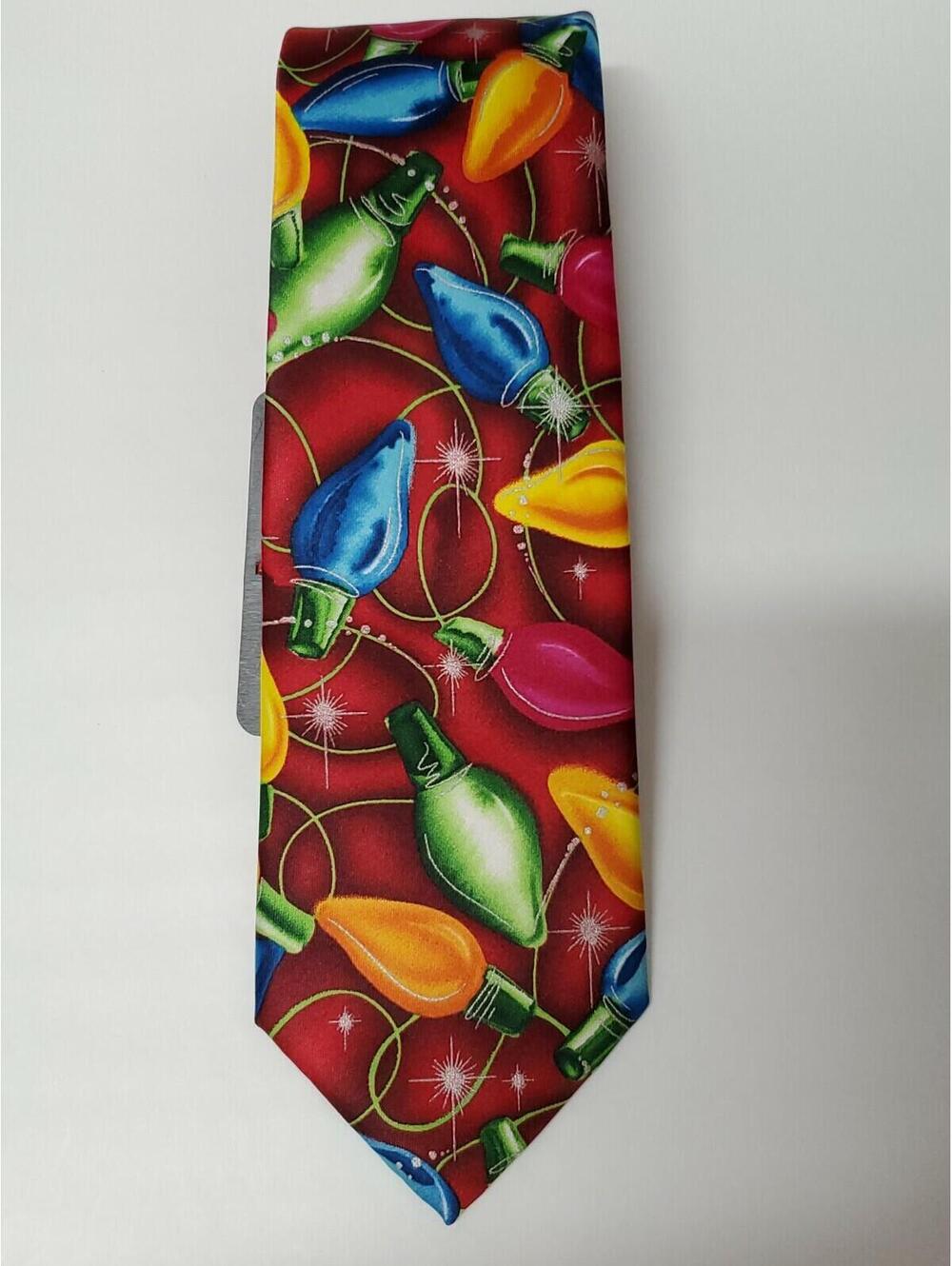 Men's Christmas Holiday Neck Tie St Nicholas Square Men's Tie Red Lights